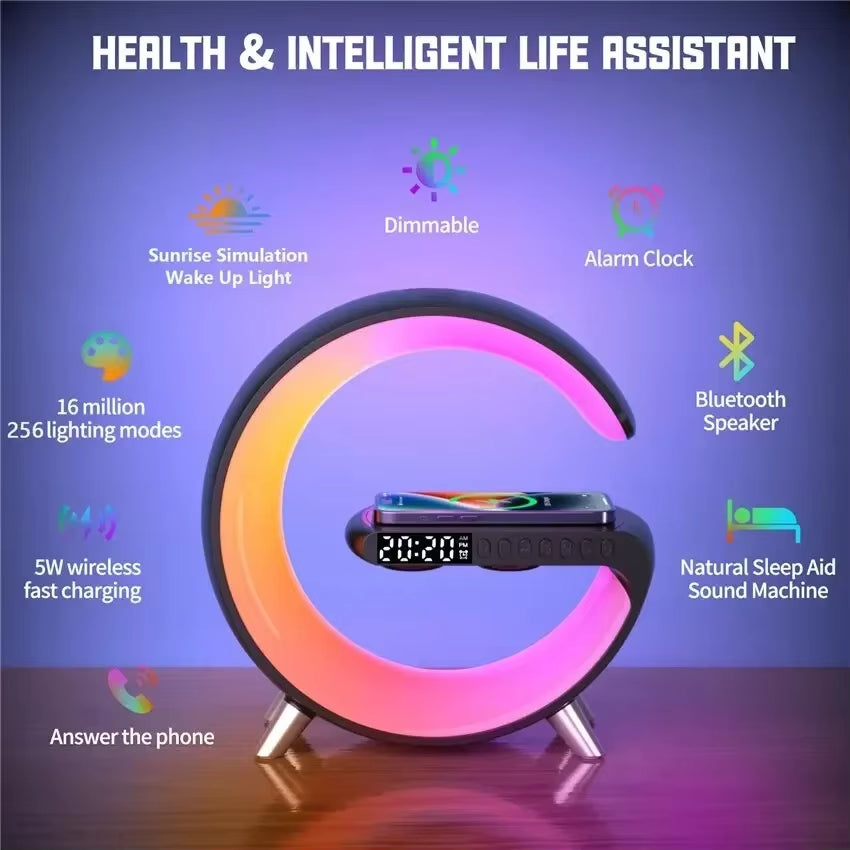 BIG G Multifunction Bluetooth Speaker RGB Night Light Fast Wireless Charger Stand for Iphone Samsung Xiaomi Charging Station