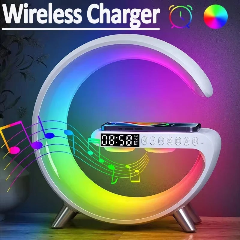 BIG G Multifunction Bluetooth Speaker RGB Night Light Fast Wireless Charger Stand for Iphone Samsung Xiaomi Charging Station