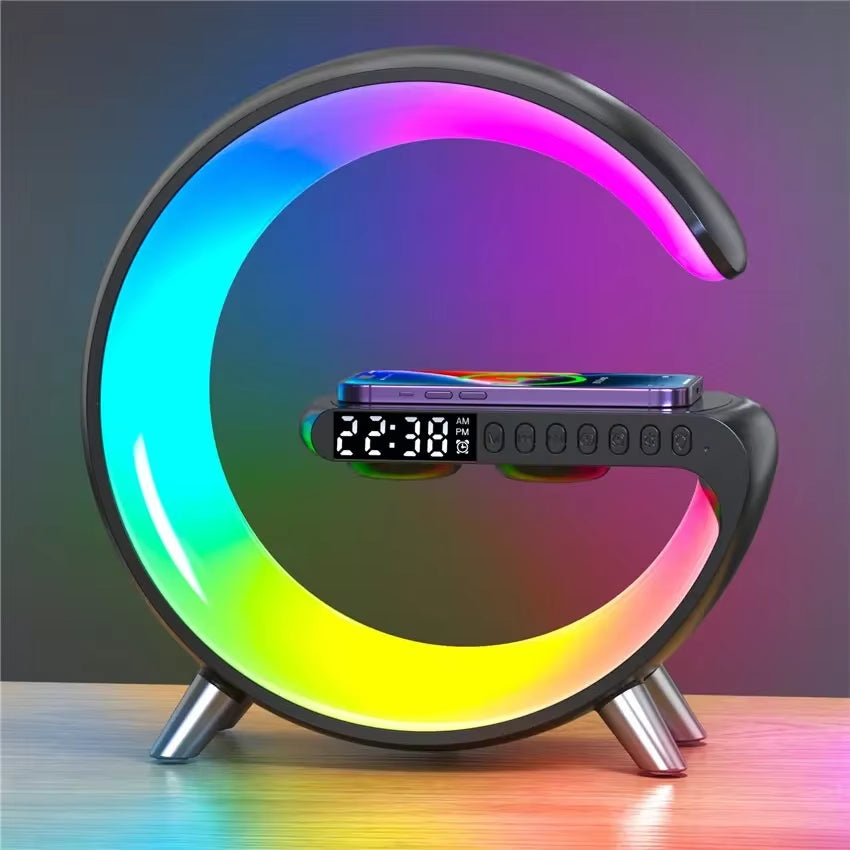 BIG G Multifunction Bluetooth Speaker RGB Night Light Fast Wireless Charger Stand for Iphone Samsung Xiaomi Charging Station