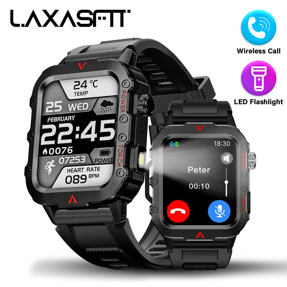 LAXASFIT Relógio inteligente esportivo masculino com tela de 1,71 polegadas, bluetooth, relógio falante, multiesporte, lanterna LED, relógio inteligente para atividades ao ar livre