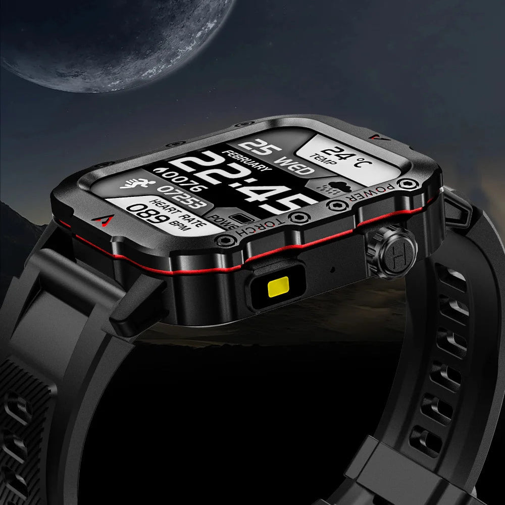 LAXASFIT Relógio inteligente esportivo masculino com tela de 1,71 polegadas, bluetooth, relógio falante, multiesporte, lanterna LED, relógio inteligente para atividades ao ar livre