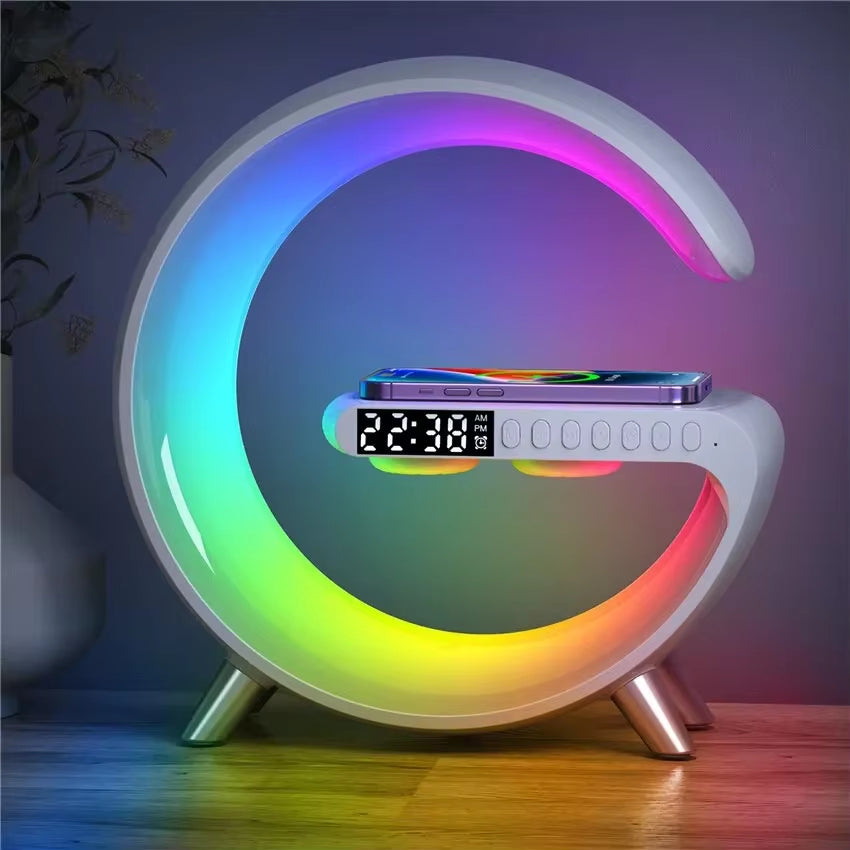 BIG G Multifunction Bluetooth Speaker RGB Night Light Fast Wireless Charger Stand for Iphone Samsung Xiaomi Charging Station