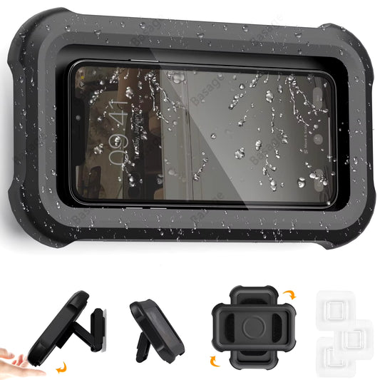 Dust Shower Phone Holder Waterproof，Angle Adjustable，Wall Mounted Phone Holder for Bathroom Mirror Bathtub Kitchen, up to 6.8 In